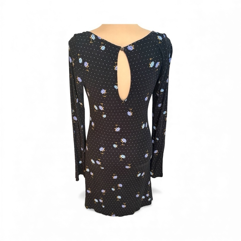 FREE PEOPLE CELIA MINI DRESS BLACK POLKA DOT BLUE FLORAL SIZE SMALL - Picture 4 of 10